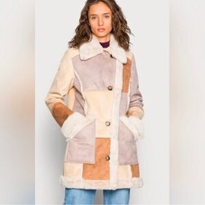 Hollister Faux Suede, Faux Fur Shearling Patchwork Coat Size XS Brand New